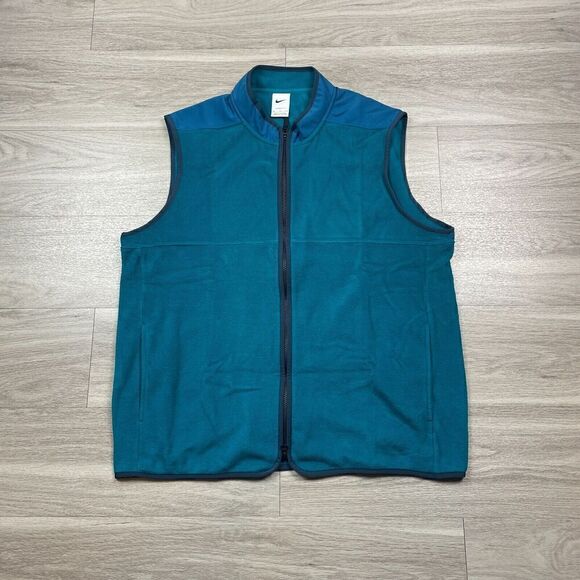 Nike Jacket Mens Extra Large Blue Vest Fleece Therma Fit Zip Pockets - Picture 1 of 13